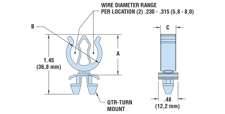 Quarter-Turn-Mount-Wire-Clips-CHQTM-Series-drawing